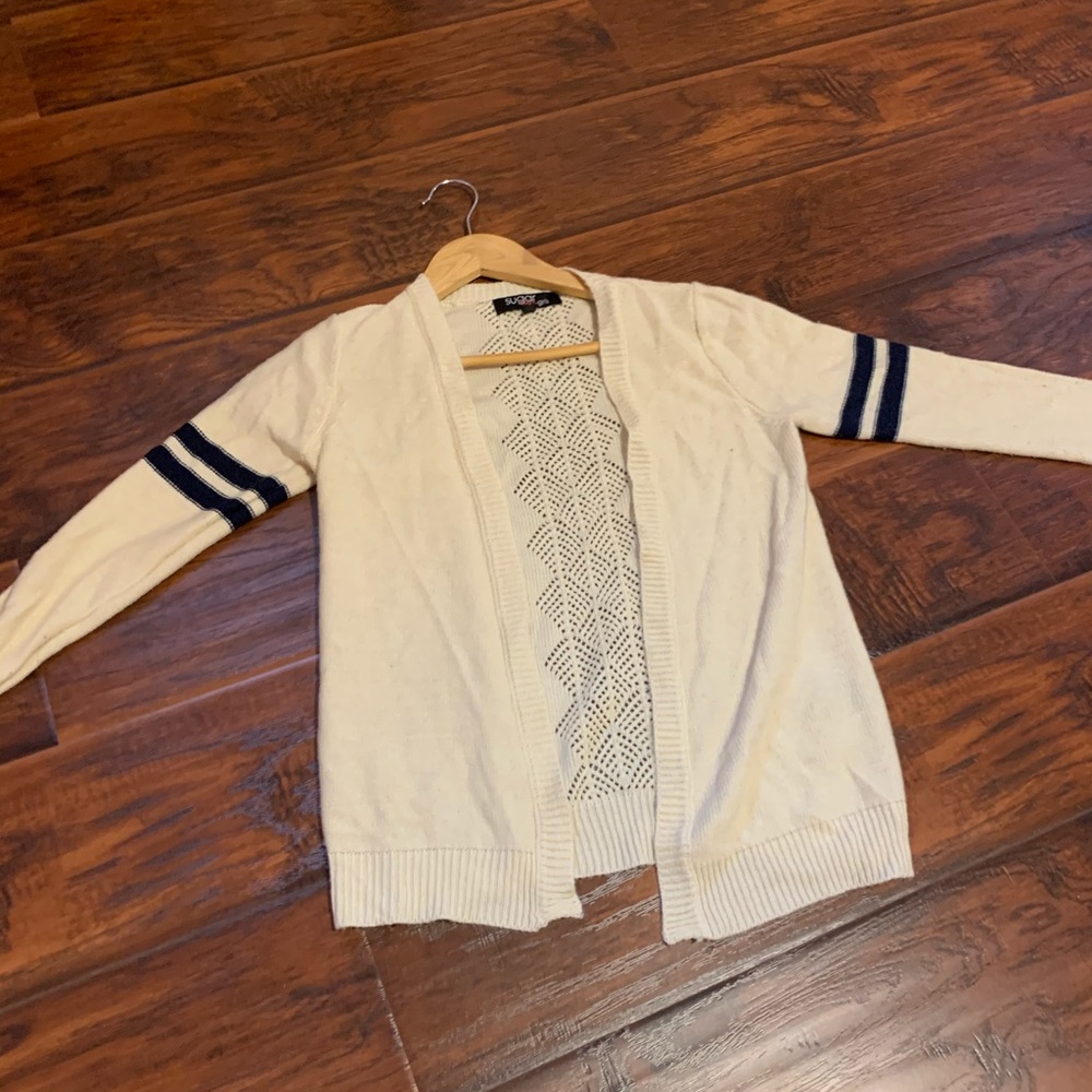 White cardigan with a see through back